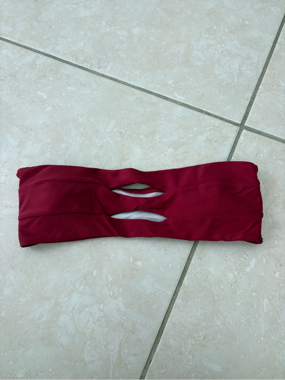 Bandeau Swim Top in Deep Burgundy with cutout detail